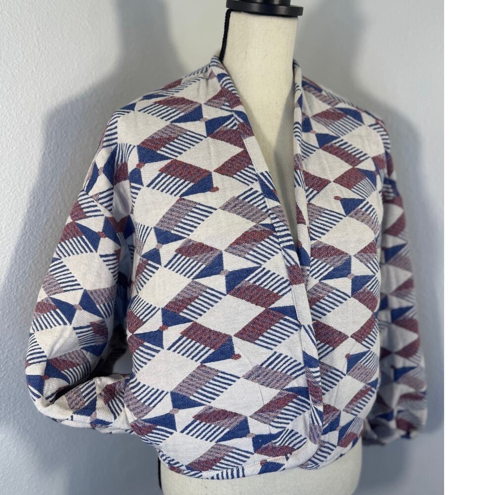 Xirena Ivory Blue Red Crop Jacket Boxy Embroidered Blazer XS - Picture 1 of 11